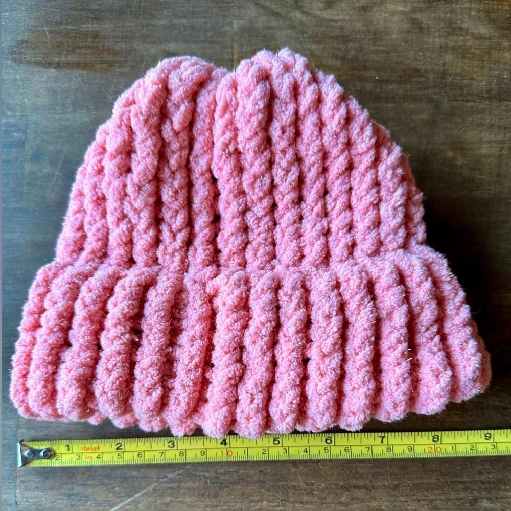 New Knit Kids Wide Brim Sparkly Light Coral Beanie - Picture 4 of 7